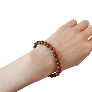 Red Brown Beaded Stretch Bracelet